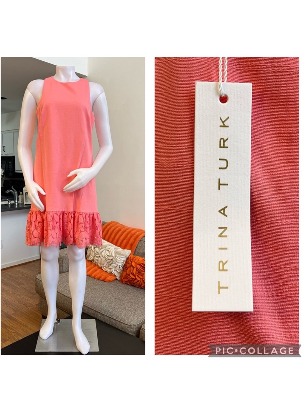 ❣️🆕Trina Turk Berry Shift Dress with Lace Hem in Flamingo Pink $428 MSRP❣️
